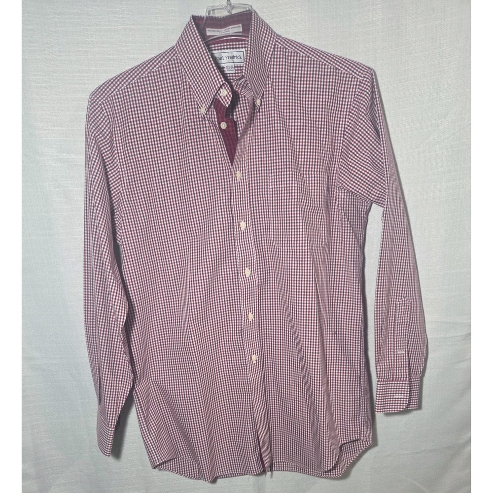 Paul Fredrick Long Staple Cotton Dress Shirt Mens 15.5 - 34 Red Gingham Cotton